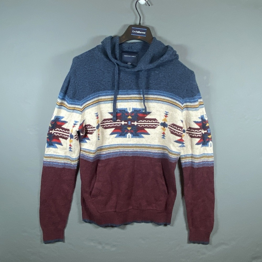 American Eagle Hoody Sweater Aztec Pattern size M Cotton Acrylic Nylon Wool
